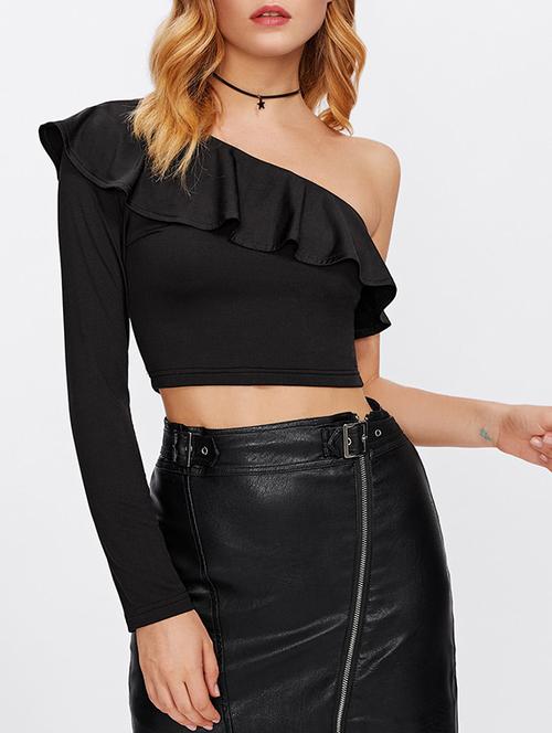ruffled detail single shoulder top - 15570245 - Very Small Image - 1