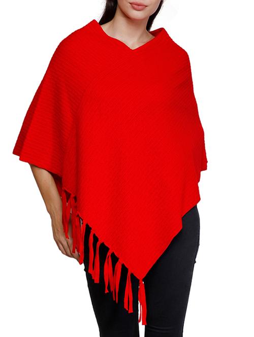 v-neck fringe hem knitted poncho - 15570465 - Very Small Image - 1