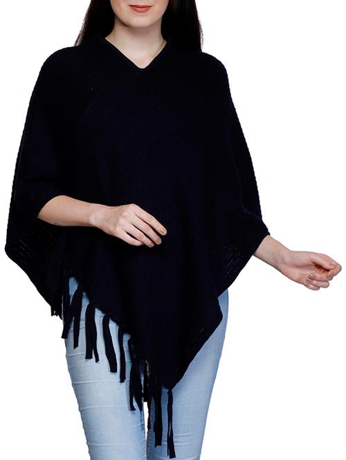 navy tasseled hem poncho - 15570557 - Very Small Image - 1
