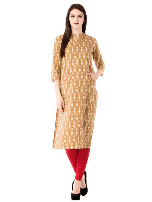 beige straight kurta with pocket - 15570976 - Very Small Image - 1
