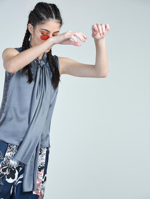 satin bow tie neck top - 15572201 - Very Small Image - 1