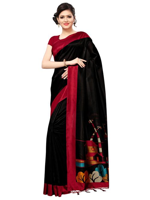 contrast bordered saree with blouse - 15572308 - Very Small Image - 1