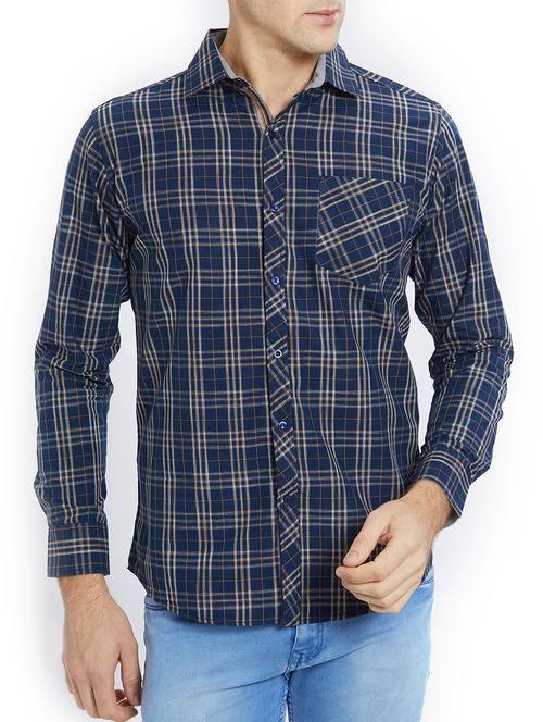 navy blue cotton casual shirt - 15573097 - Very Small Image - 1