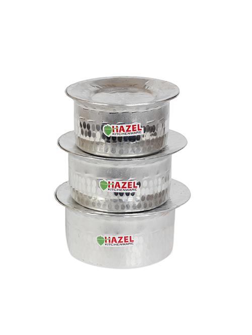 aluminium tope patila with lid hammered finish, set 3, 900 ml to 1500 ml, silver - 15573702 - Very Small Image - 1