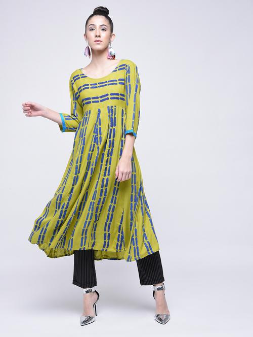 mehandi printed a-line kurta - 15574675 - Very Small Image - 1
