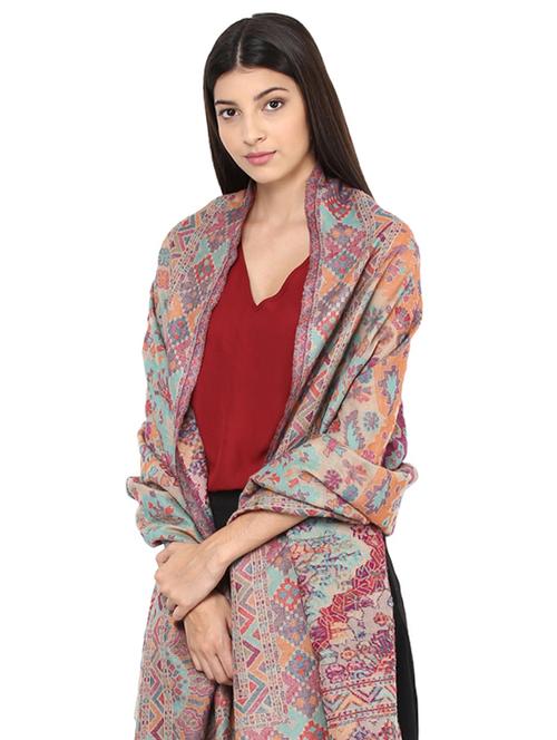 beige woolen shawls - 15575258 - Very Small Image - 1