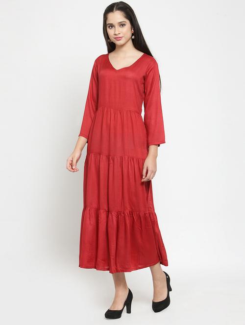 rose red tiered kurta - 15575498 - Very Small Image - 1