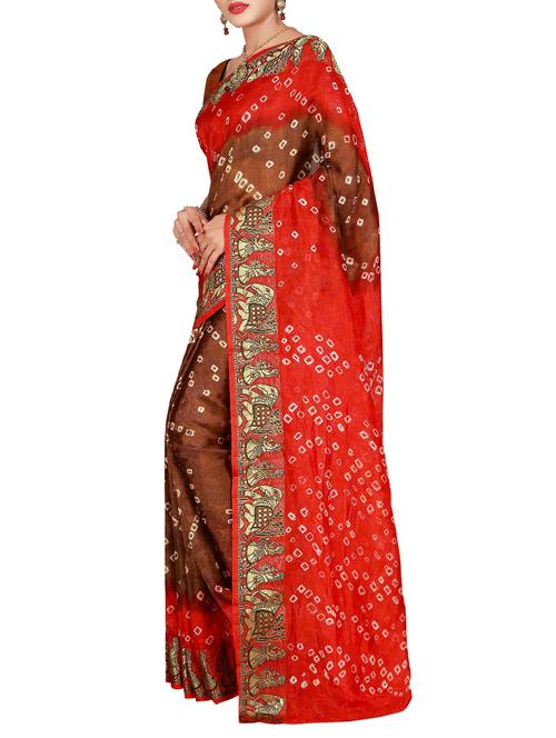 contrast conversational border bandhani saree with blouse - 15575680 - Very Small Image - 1