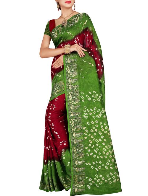 contrast conversational border bandhani saree with blouse - 15575684 - Very Small Image - 1