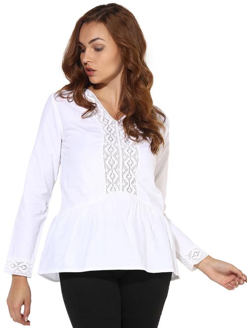 gathered waist lace detail top - 15576168 - Very Small Image - 1