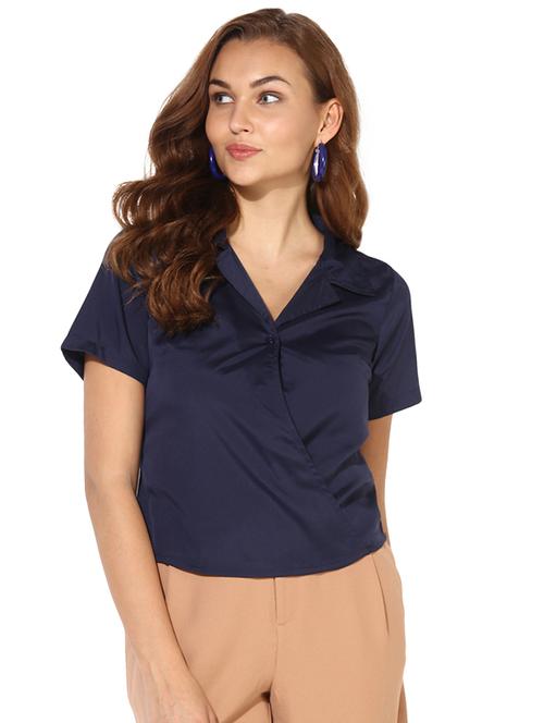 notched collar front overlap top - 15576181 - Very Small Image - 1