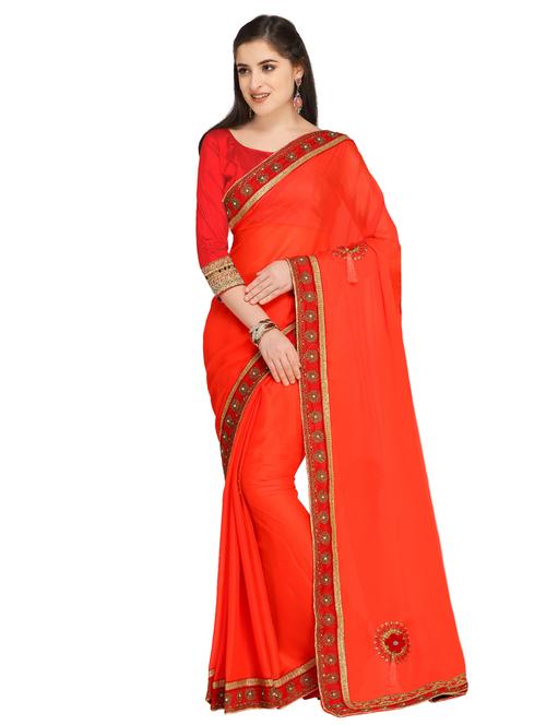 floral patchwork embroidered saree with blouse - 15576382 - Very Small Image - 1