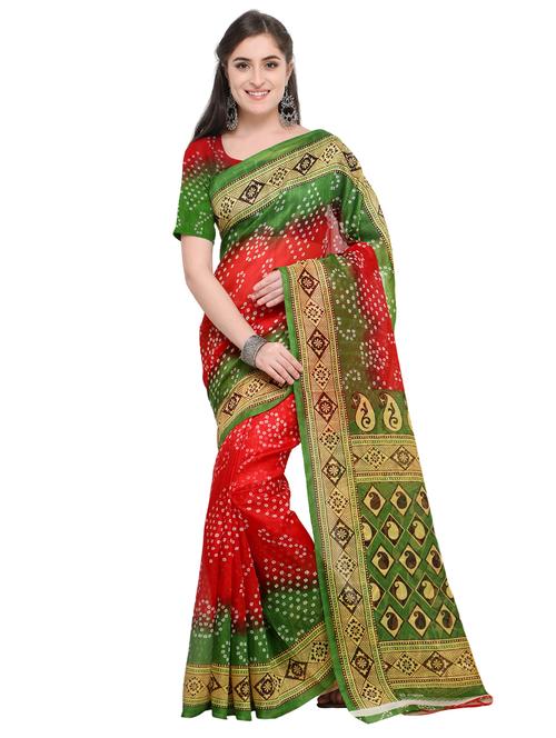 contrast border bandhani saree with blouse - 15576390 - Very Small Image - 1