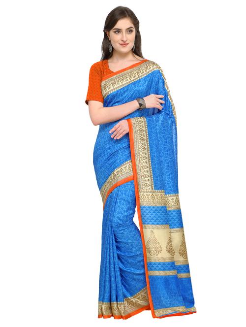 contrast printed border saree with blouse - 15576409 - Very Small Image - 1