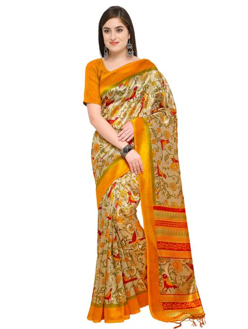 kalamkari printed mysore silk saree with blouse - 15576426 - Very Small Image - 1