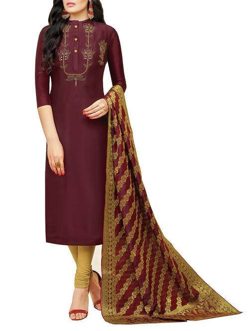 embroidered solid churidaar suit - 15578271 - Very Small Image - 1