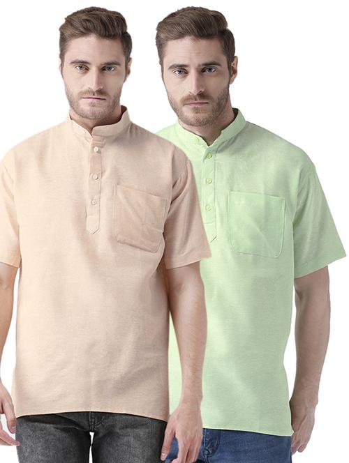 multi colored khadi short kurta (set of 2) - 15579643 - Very Small Image - 1