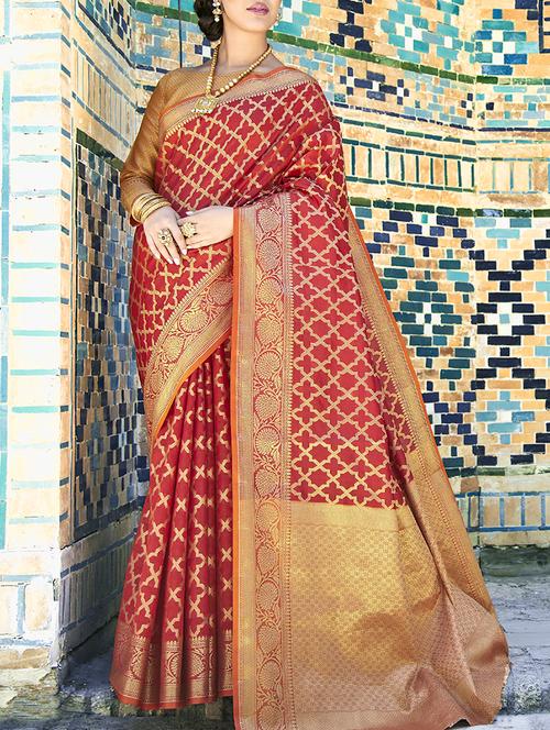 geometrical zari motif banarasi saree with blouse - 15579963 - Very Small Image - 1