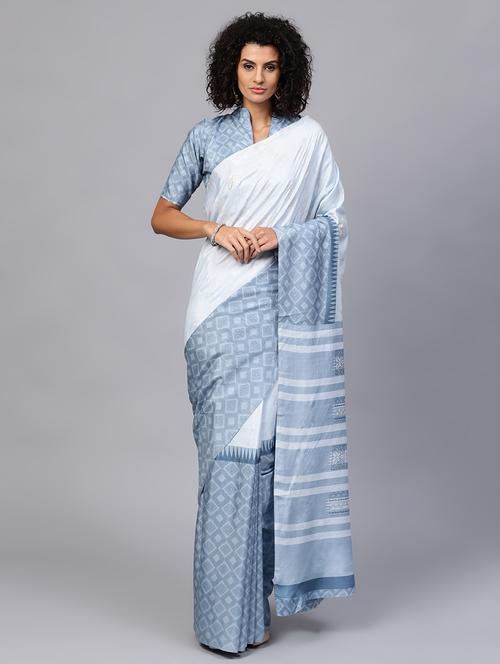 geometrical foil printed saree with blouse - 15579997 - Very Small Image - 1