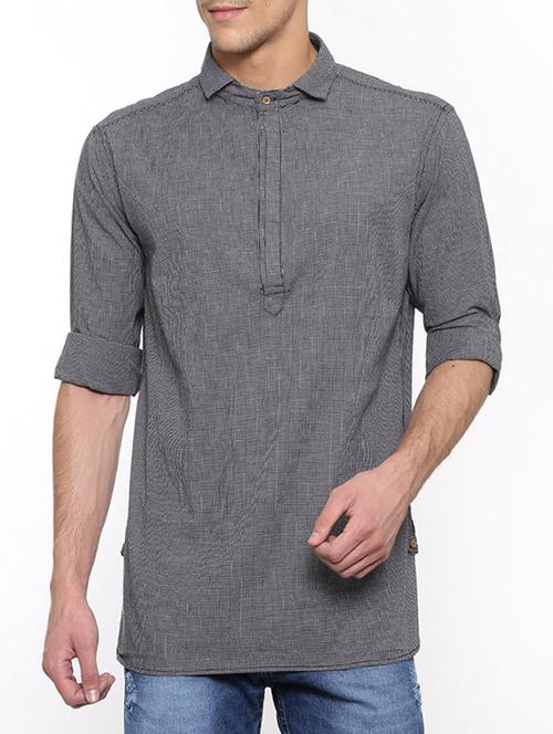 black cotton short kurta - 15580156 - Very Small Image - 1