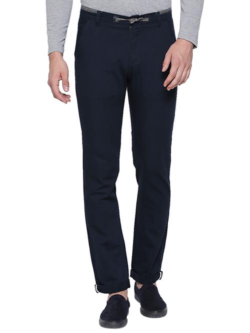navy blue cotton flat front casual trousers - 15580394 - Very Small Image - 1