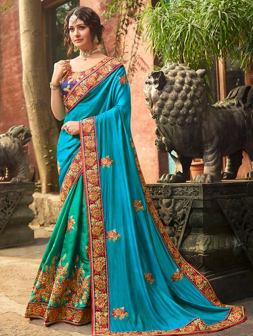 zari floral  half and half saree with blouse - 15580702 - Very Small Image - 1