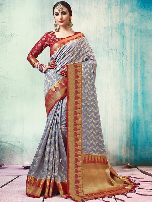 zari woven saree with blouse - 15580724 - Very Small Image - 1