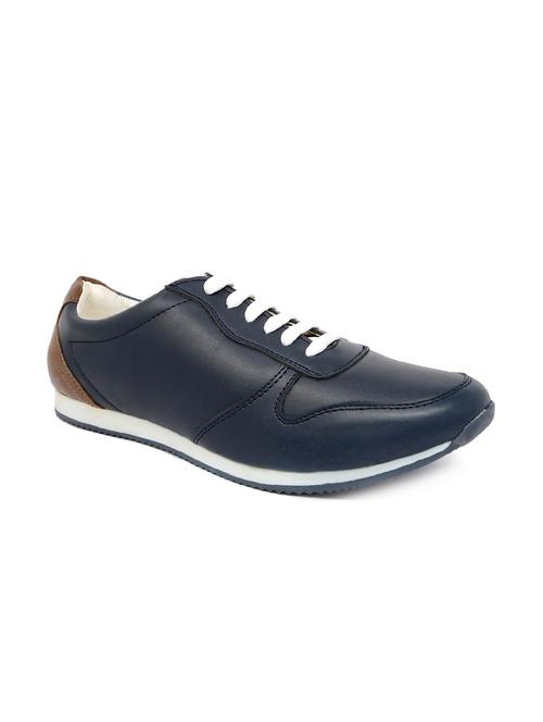 navy leatherette lace up sneakers - 15580829 - Very Small Image - 1
