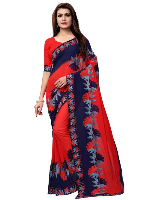 floral resham embroidered ombre saree with blouse - 15581162 - Very Small Image - 1