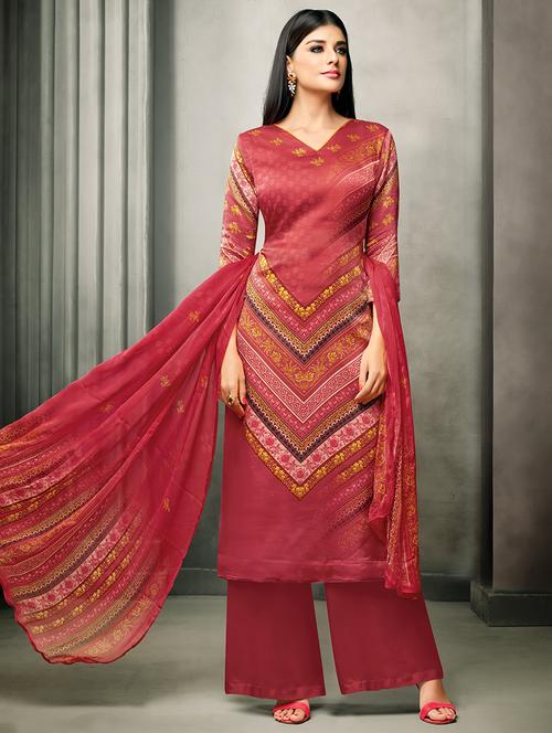 printed unstitched palazzo suit - 15582219 - Very Small Image - 1