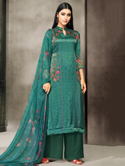 floral printed unstitched palazzo suit - 15582221 - Very Small Image - 1