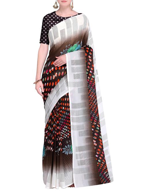 Polka dots printed saree with blouse - 15582288 - Very Small Image - 1