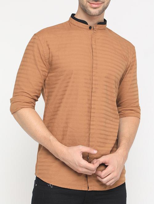brown cotton casual shirt - 15582708 - Very Small Image - 1