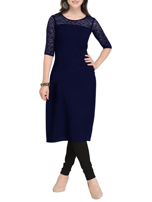 navy straight net yoke kurta - 15583090 - Very Small Image - 1
