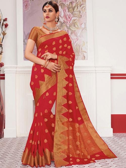zari motifs woven saree with blouse - 15583447 - Very Small Image - 1