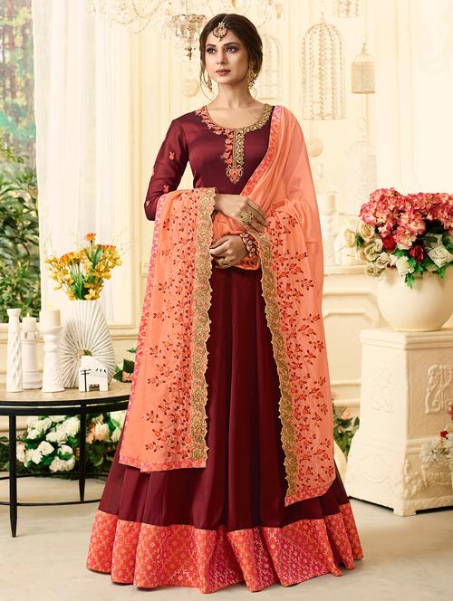 embroidered semi-stitched anarkali suit - 15583779 - Very Small Image - 1