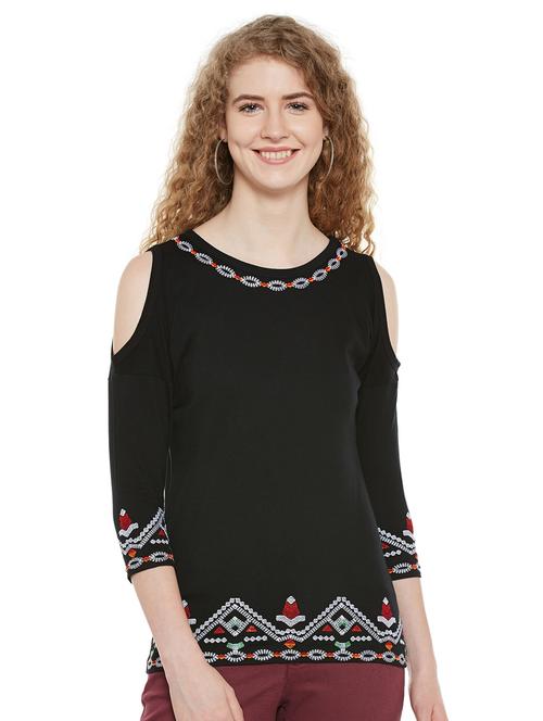 embroidered detail cold shoulder top - 15584119 - Very Small Image - 1