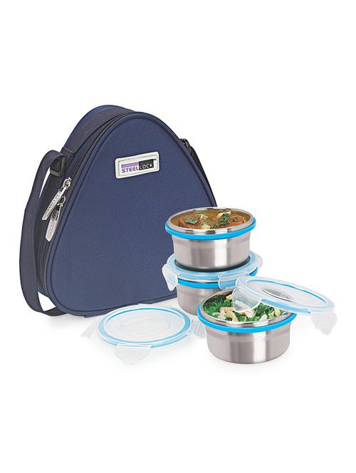 lock airtight 3 pc lock steel lunch / meal box / tiffin with insulated bag - 15584431 - Very Small Image - 1