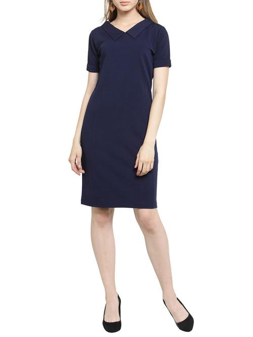 navy blue collared a-line dress - 15584726 - Very Small Image - 1