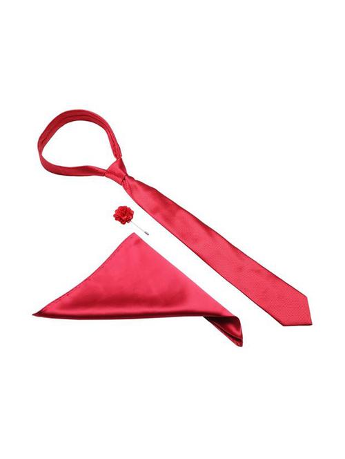 red microfiber tie with pocket square and lapel pin - 15584766 - Very Small Image - 1