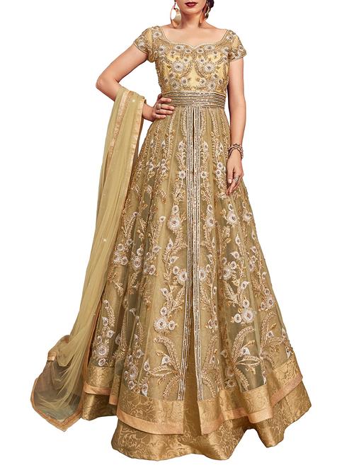 gold embroidered high-slit anarkali suit - 15585113 - Very Small Image - 1