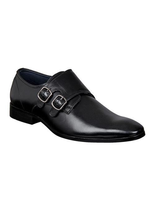 black leather slip on monk straps - 15585152 - Very Small Image - 1
