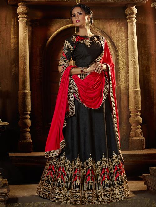 embroidered flared lehenga - 15585333 - Very Small Image - 1