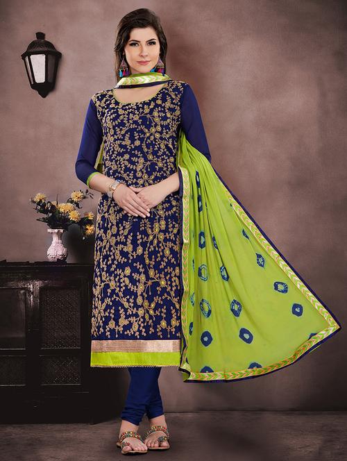 embroidered unstitched churidaar suit - 15585745 - Very Small Image - 1