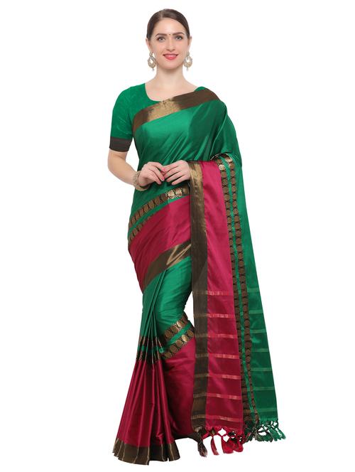contrast zari border woven saree with blouse - 15585771 - Very Small Image - 1