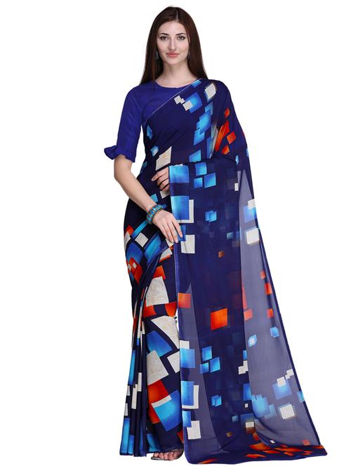 checkered digital printed saree with blouse - 15585785 - Very Small Image - 1