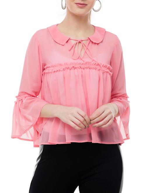 frill detail tie-up neck top - 15585998 - Very Small Image - 1