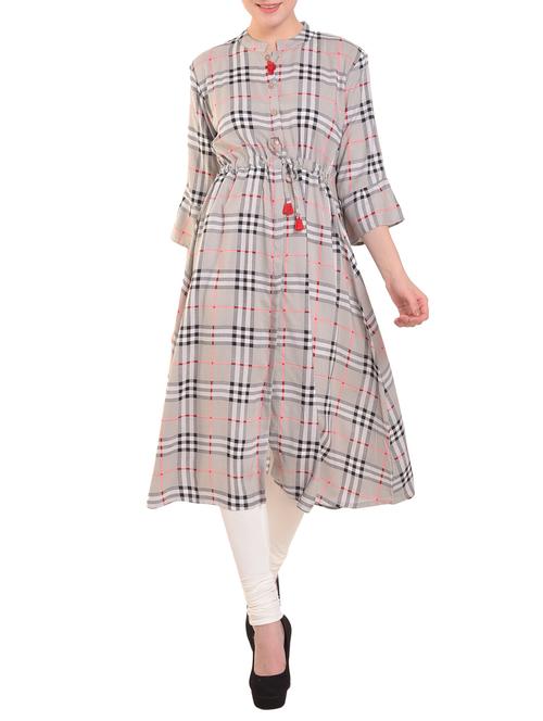 a-line checker kurta with tassels - 15586303 - Very Small Image - 1