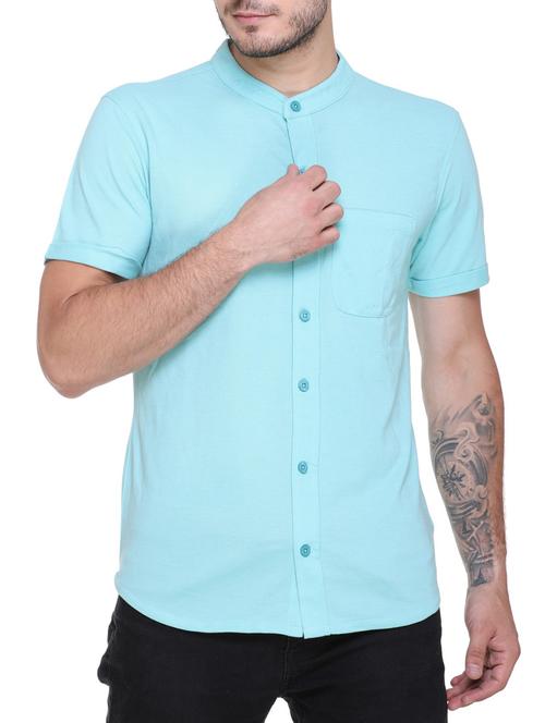 sky blue cotton blend casual shirt - 15586359 - Very Small Image - 1