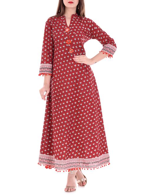 mirror work a-line printed kurta - 15586799 - Very Small Image - 1